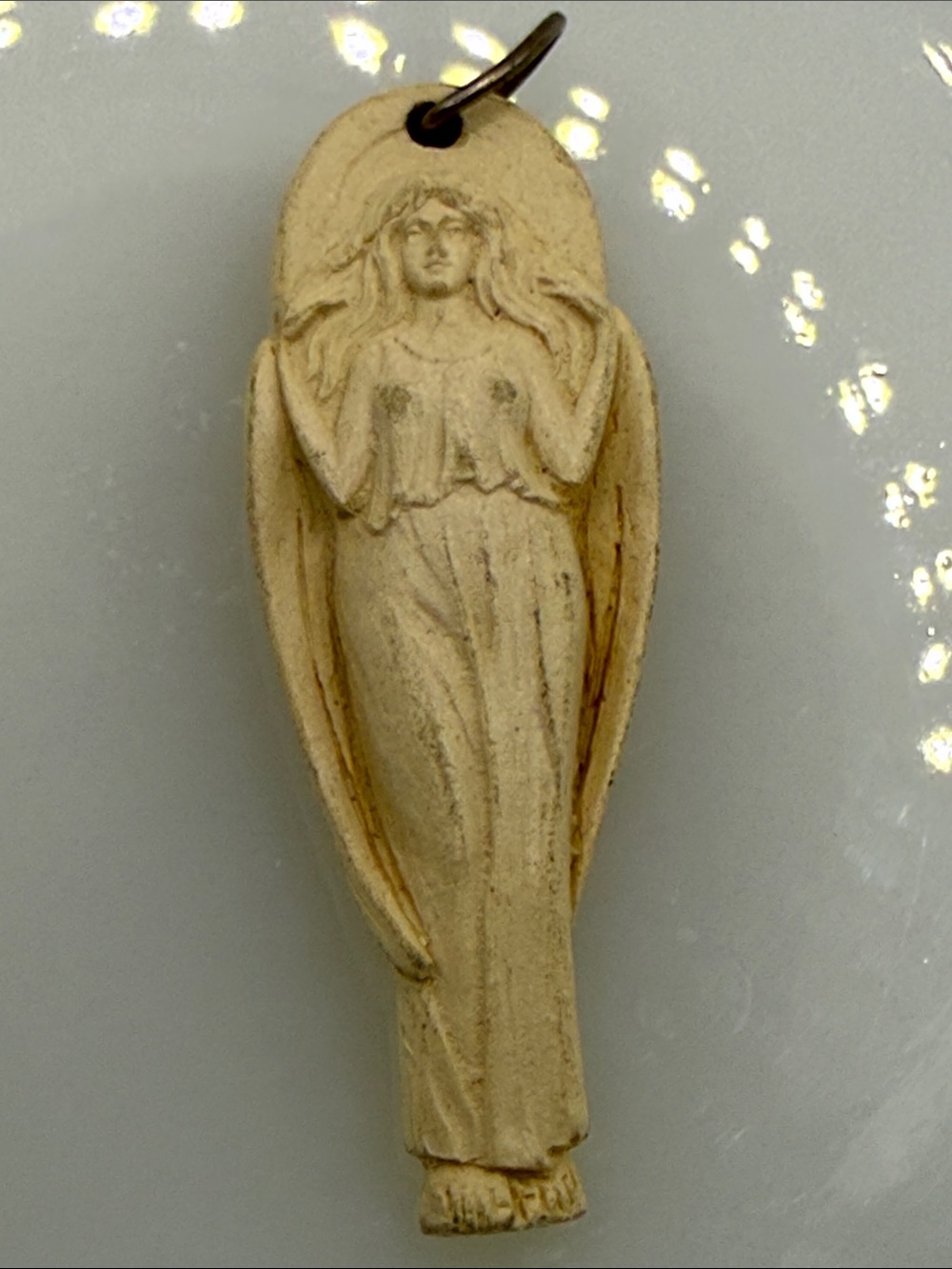 Carved Angel Pendant in Cream composition unknown unusual religious charm